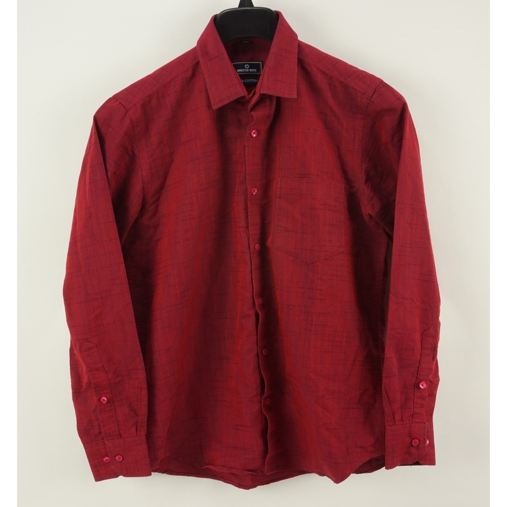 Minister White Liberty Cut Digi Cotton Shirt Men's US 15 Medium Long Sleeve Red
